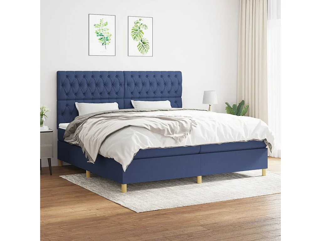Lit à sommier tapissier avec matelas Bleu 200x200 Tissu 5