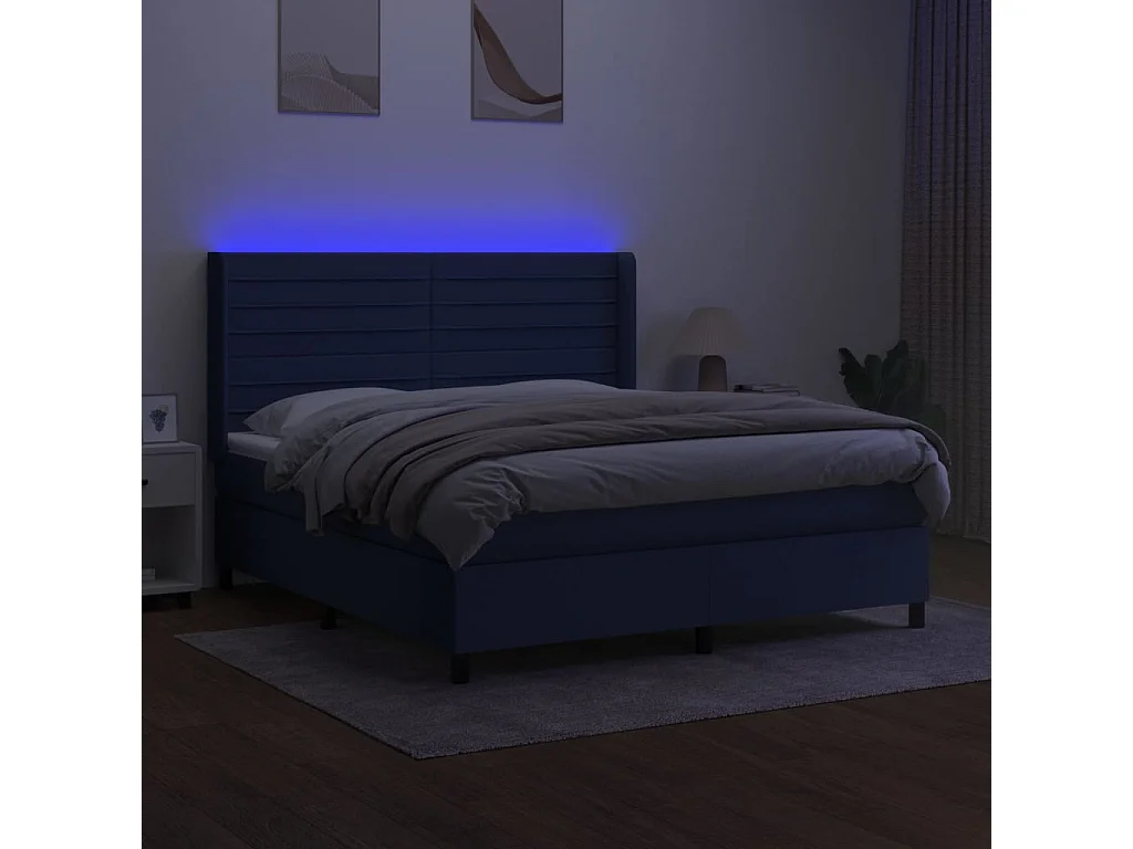 Sommier à lattes de lit matelas et LED Bleu 180x200 Tissu
