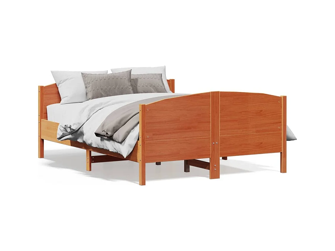 Cadre de lit et tête de lit marron 135x190 bois de pin