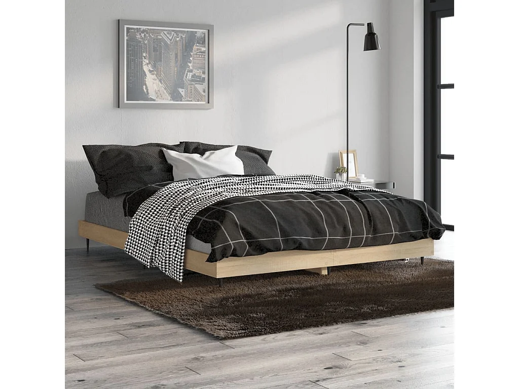 Cadre de lit chêne sonoma 135x190 bois d'ingénierie