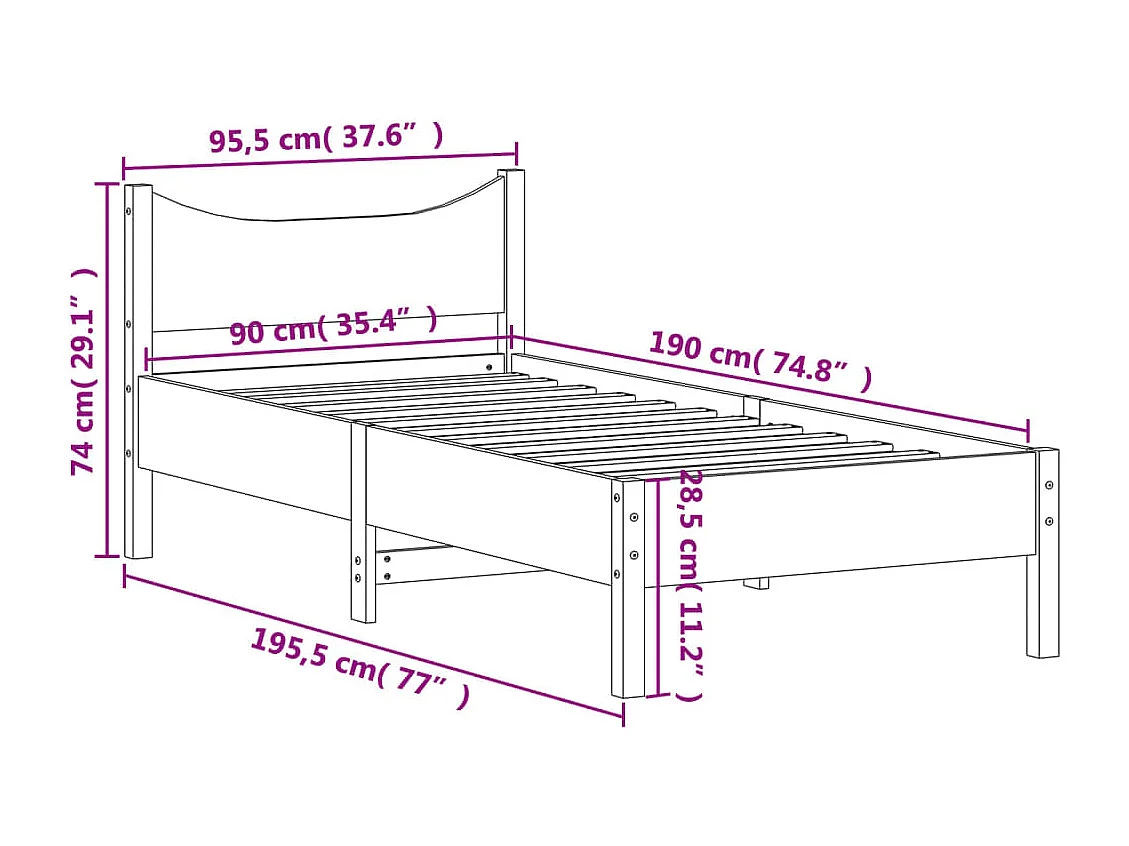 Cadre de lit 90x190 Bois de pin massif
