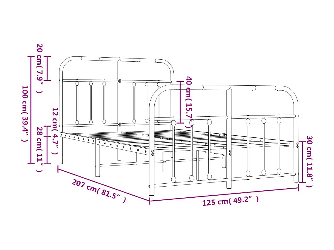 Cadre de lit métal avec tête de lit-pied de lit blanc 120x200