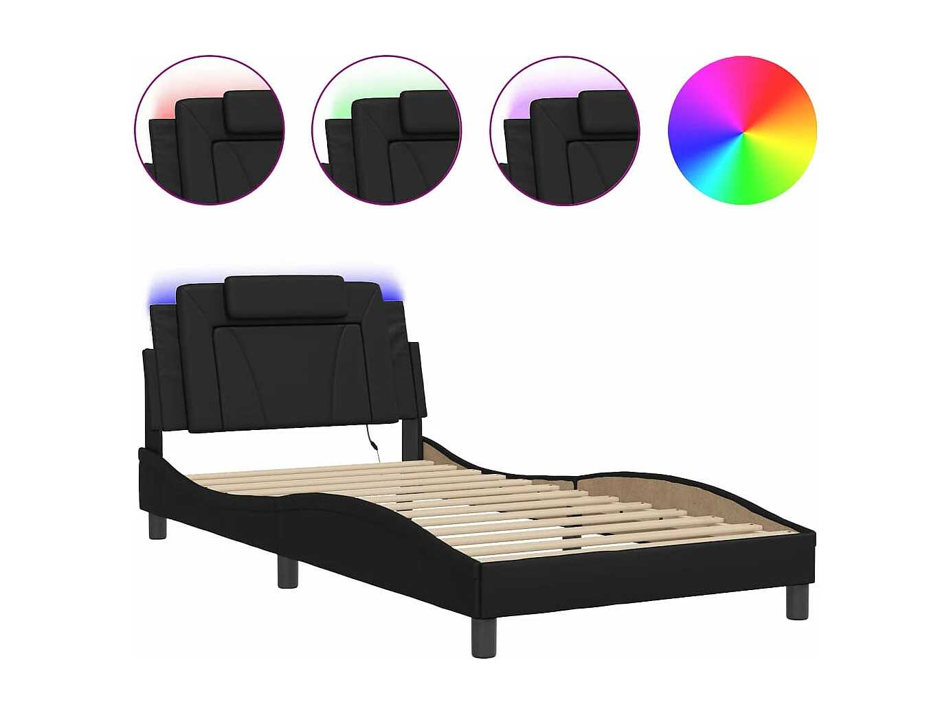 Cadre de lit avec lumières LED noir 100x200 similicuir