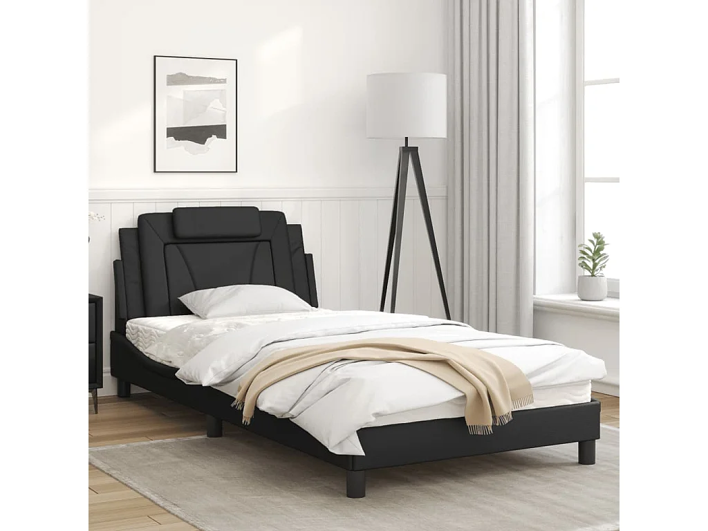 Cadre de lit avec lumières LED noir 100x200 similicuir