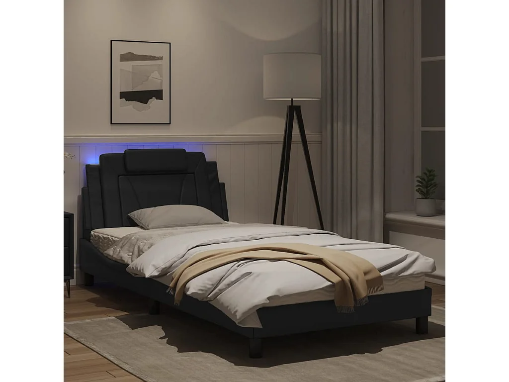 Cadre de lit avec lumières LED noir 100x200 similicuir