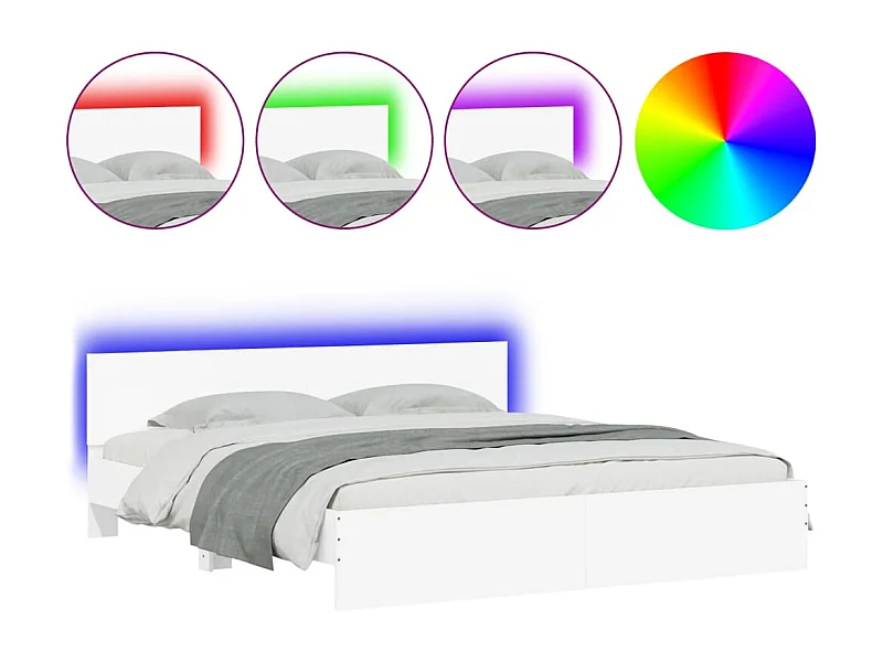 Cadre de lit avec tête de lit et LED blanc 180x200