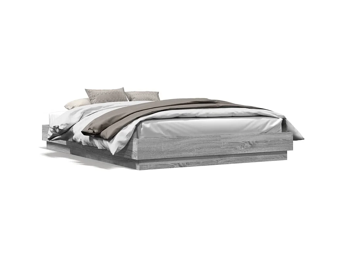 Cadre de lit avec lumières LED sonoma gris 160x200