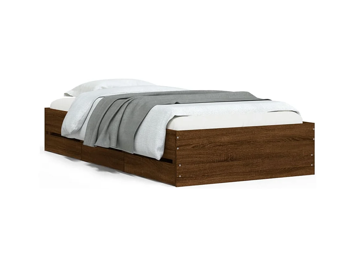 Cadre de lit et tiroirs chêne marron 90x200 bois d'ingénierie