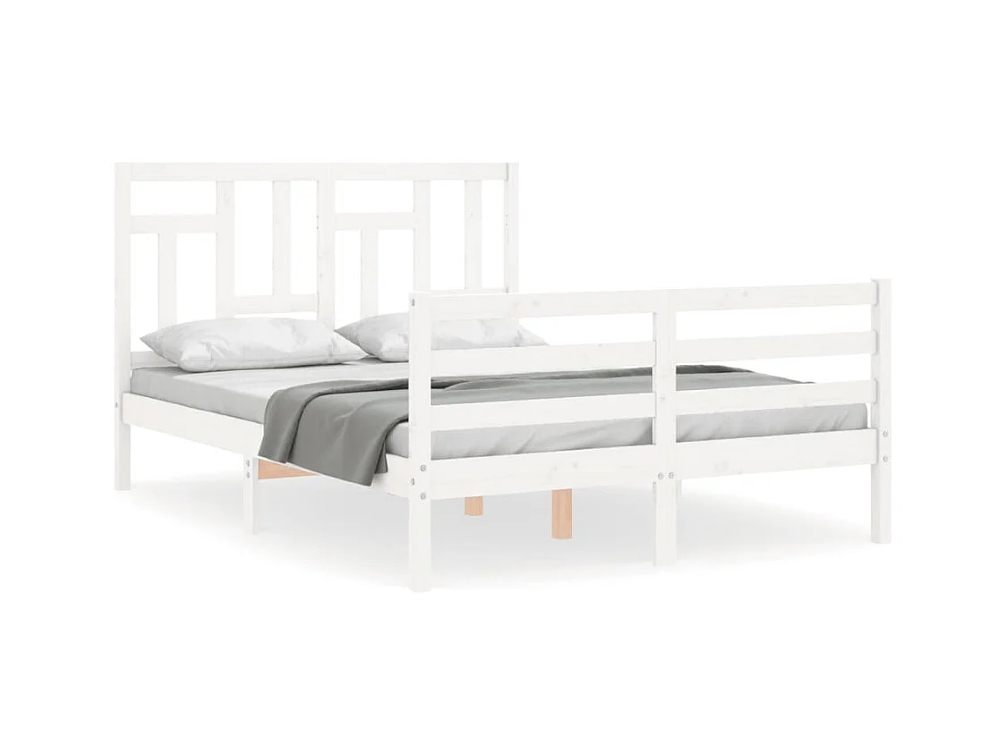 Cadre de lit avec tête de lit blanc 140x190 bois massif