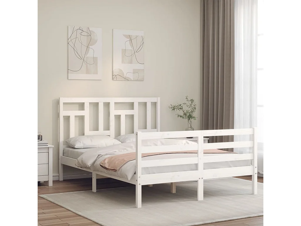 Cadre de lit avec tête de lit blanc 140x190 bois massif