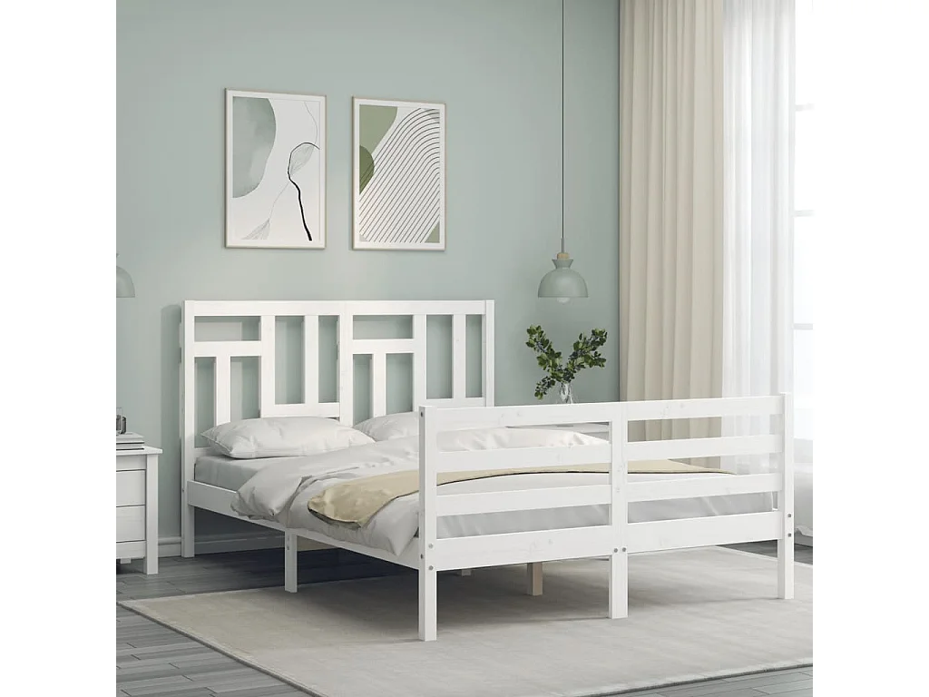 Cadre de lit avec tête de lit blanc 140x190 bois massif
