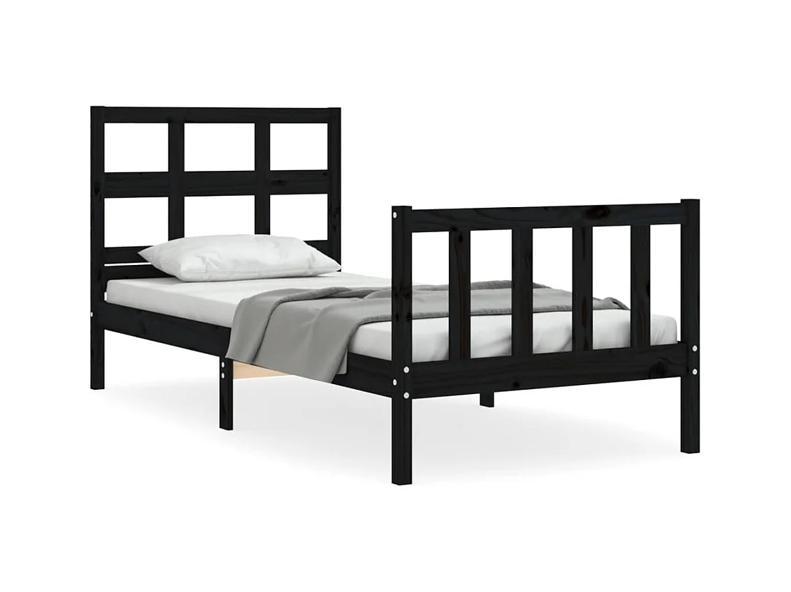 Cadre de lit avec tête de lit noir simple bois massif