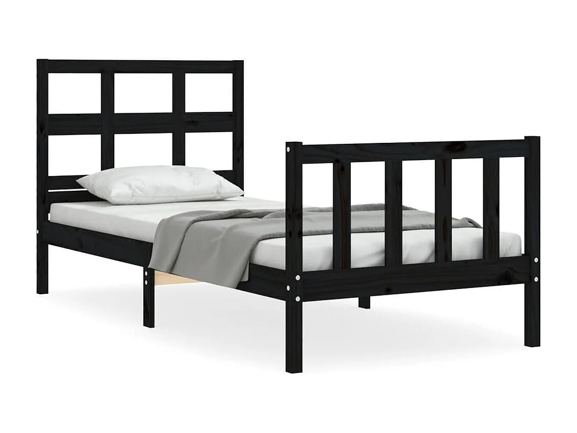 Cadre de lit avec tête de lit noir simple bois massif