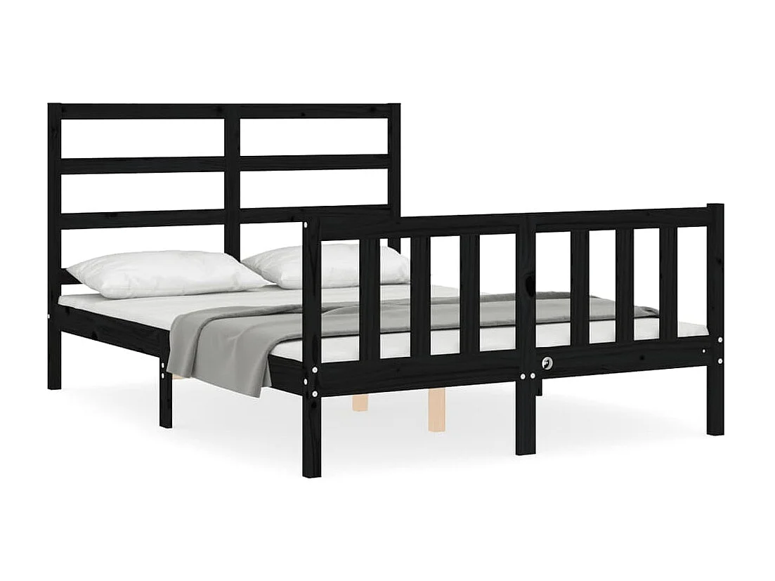 Cadre de lit avec tête de lit noir 140x190 bois massif