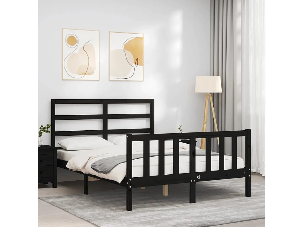 Cadre de lit avec tête de lit noir 140x190 bois massif