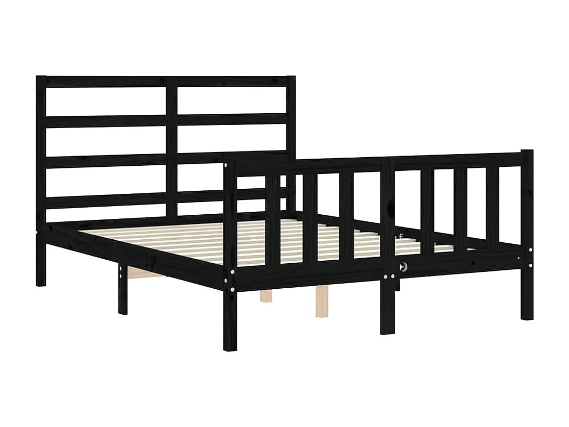 Cadre de lit avec tête de lit noir 140x190 bois massif