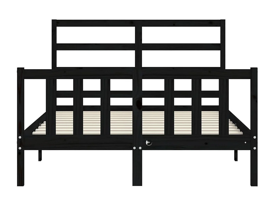Cadre de lit avec tête de lit noir 140x190 bois massif