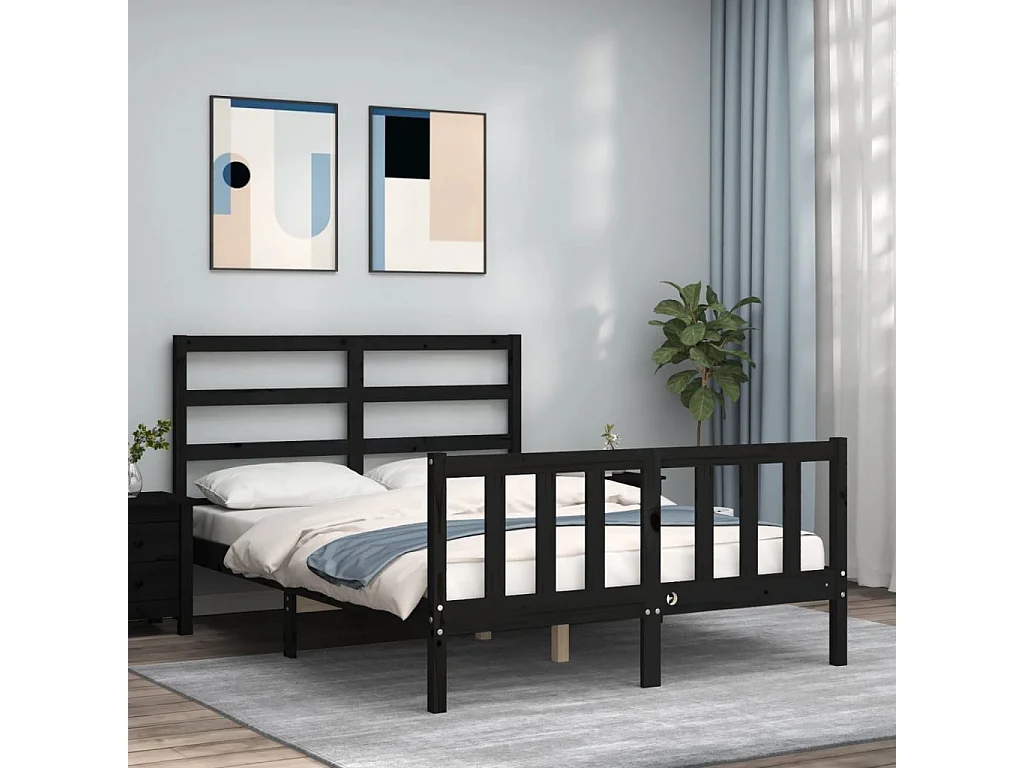 Cadre de lit avec tête de lit noir 140x190 bois massif