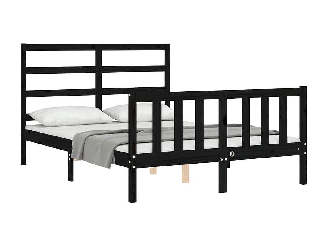 Cadre de lit avec tête de lit noir 140x190 bois massif