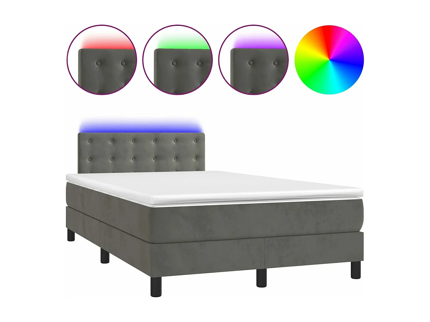 Sommier à lattes de lit avec matelas LED gris foncé 120x190
