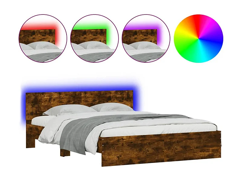 Cadre de lit avec tête de lit et LED chêne fumé 160x200