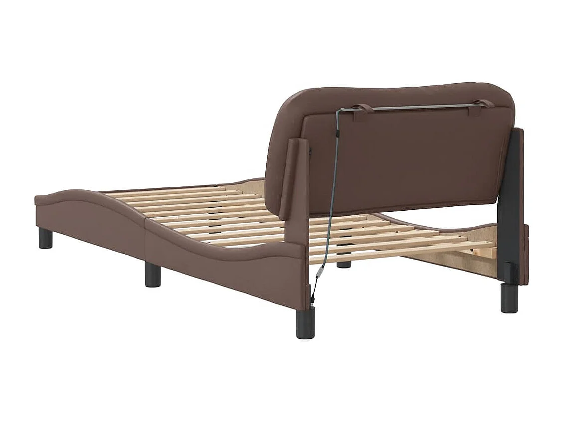 Cadre de lit avec lumières LED marron 90x190 similicuir