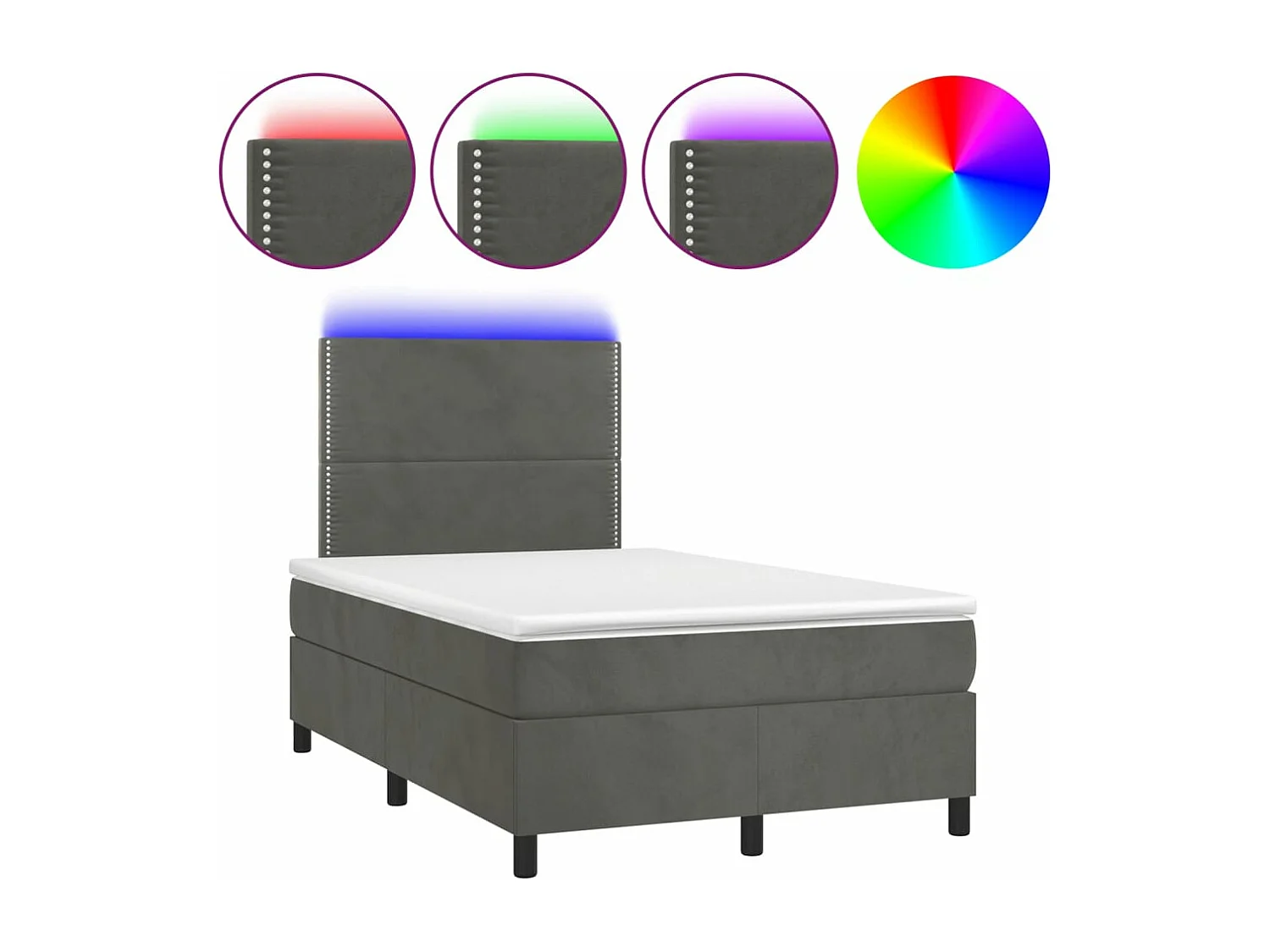 Sommier à lattes de lit avec matelas LED gris foncé 120x190