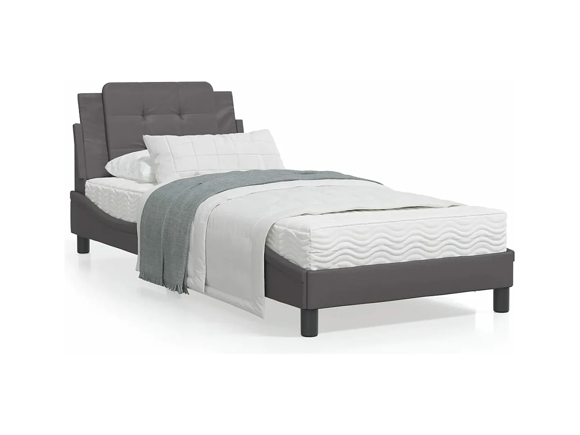 Lit avec matelas gris 90x190 similicuir