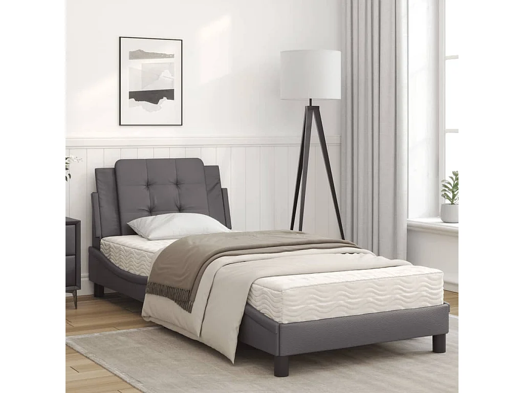 Lit avec matelas gris 90x190 similicuir