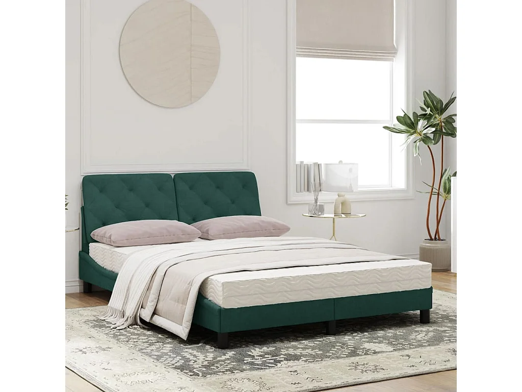 Lit avec matelas vert foncé 120x200 velours