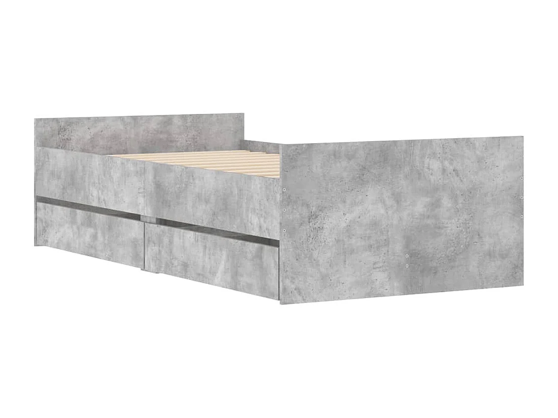 Cadre de lit avec tiroirs gris béton 90x200