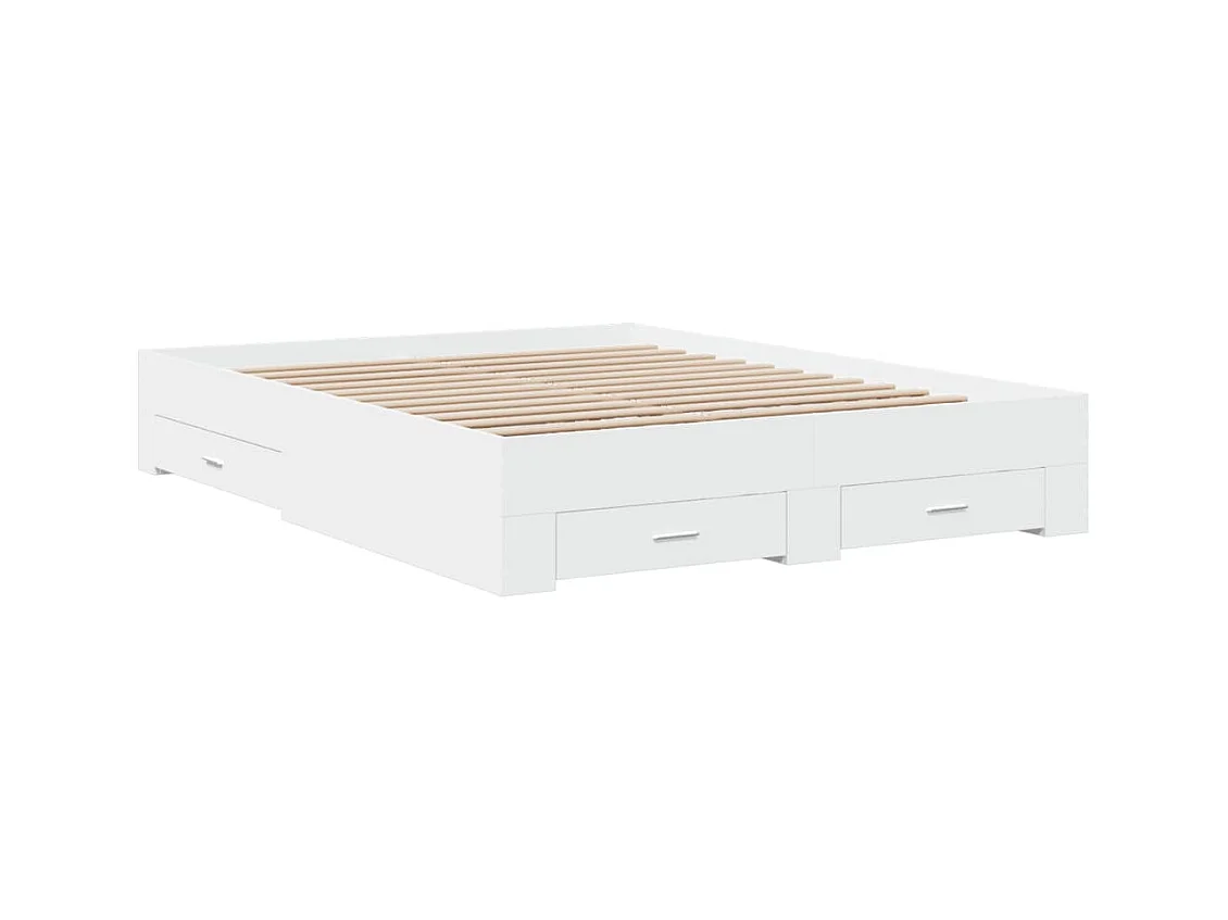 Cadre de lit avec tiroirs blanc 140x200 bois d'ingénierie