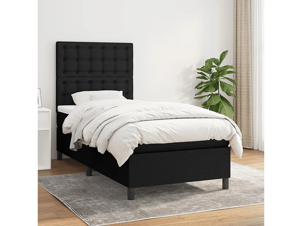 Lit à sommier tapissier avec matelas Noir 90x200 Tissu 2