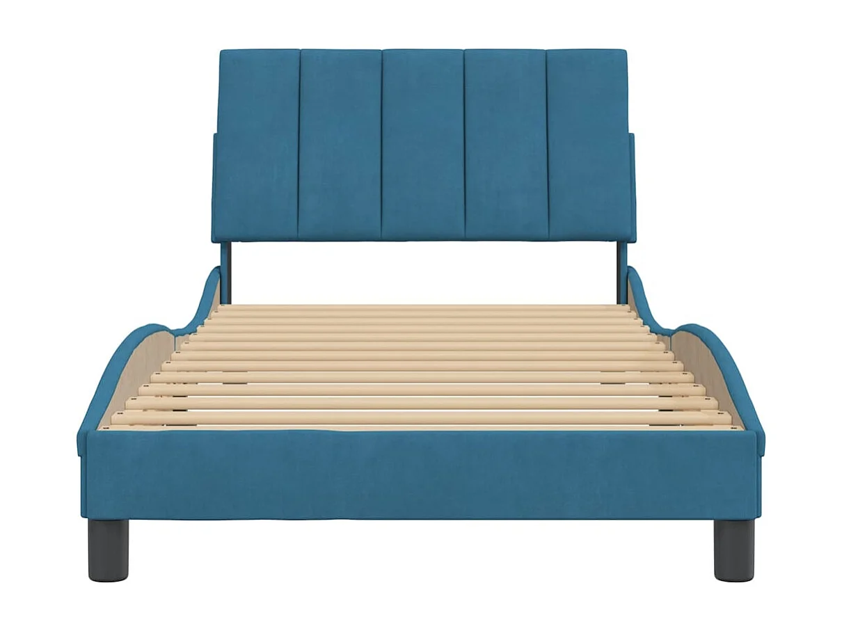 Cadre de lit avec tête de lit bleu 100x200 velours