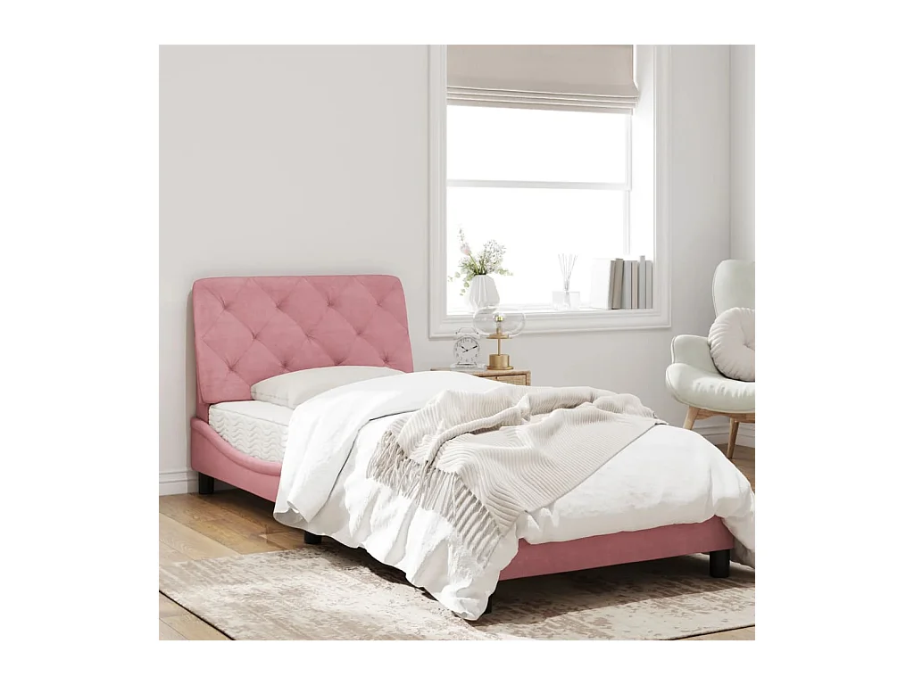 Cadre de lit avec lumières LED rose 90x190 velours