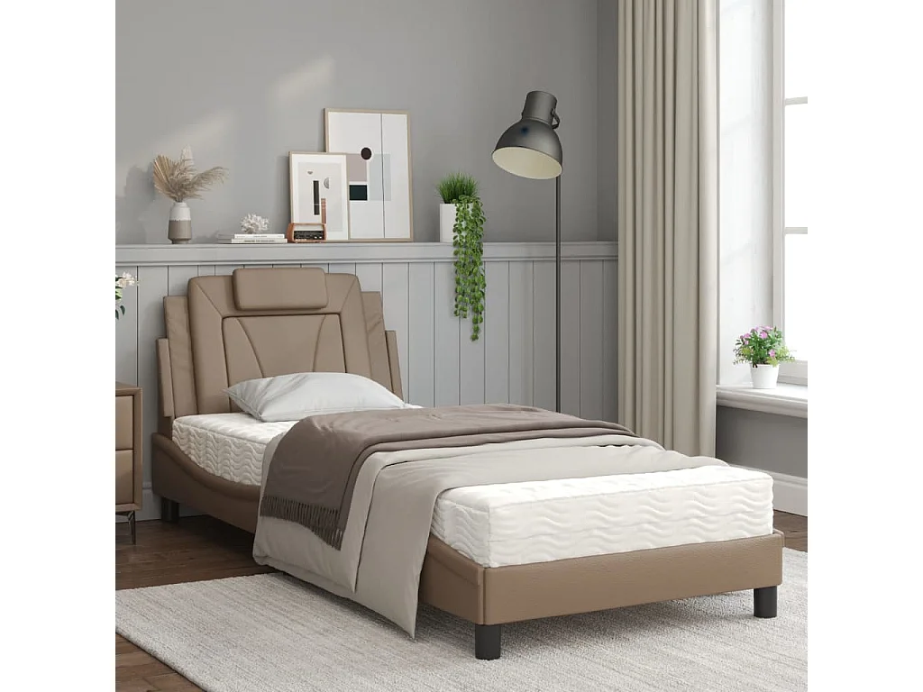 Lit avec matelas cappuccino 90x190 similicuir