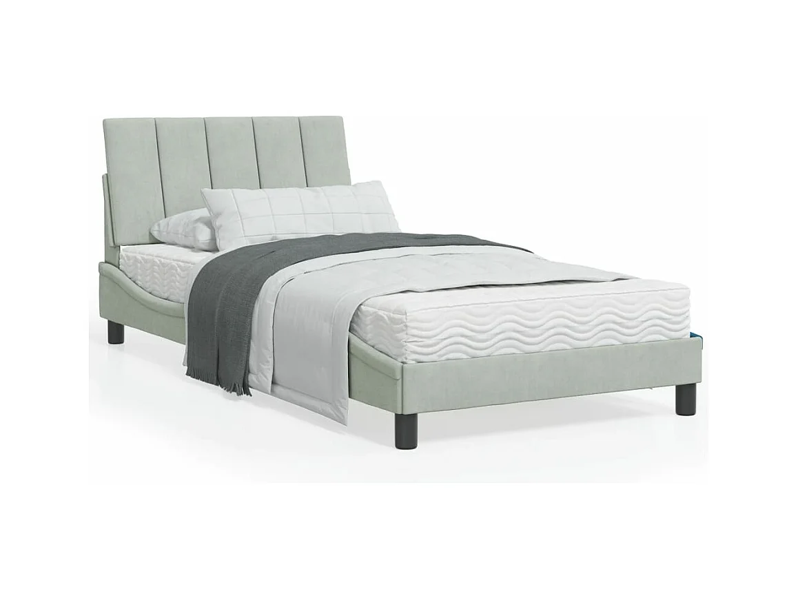 Cadre de lit avec tête de lit Gris clair 100x200 Velours