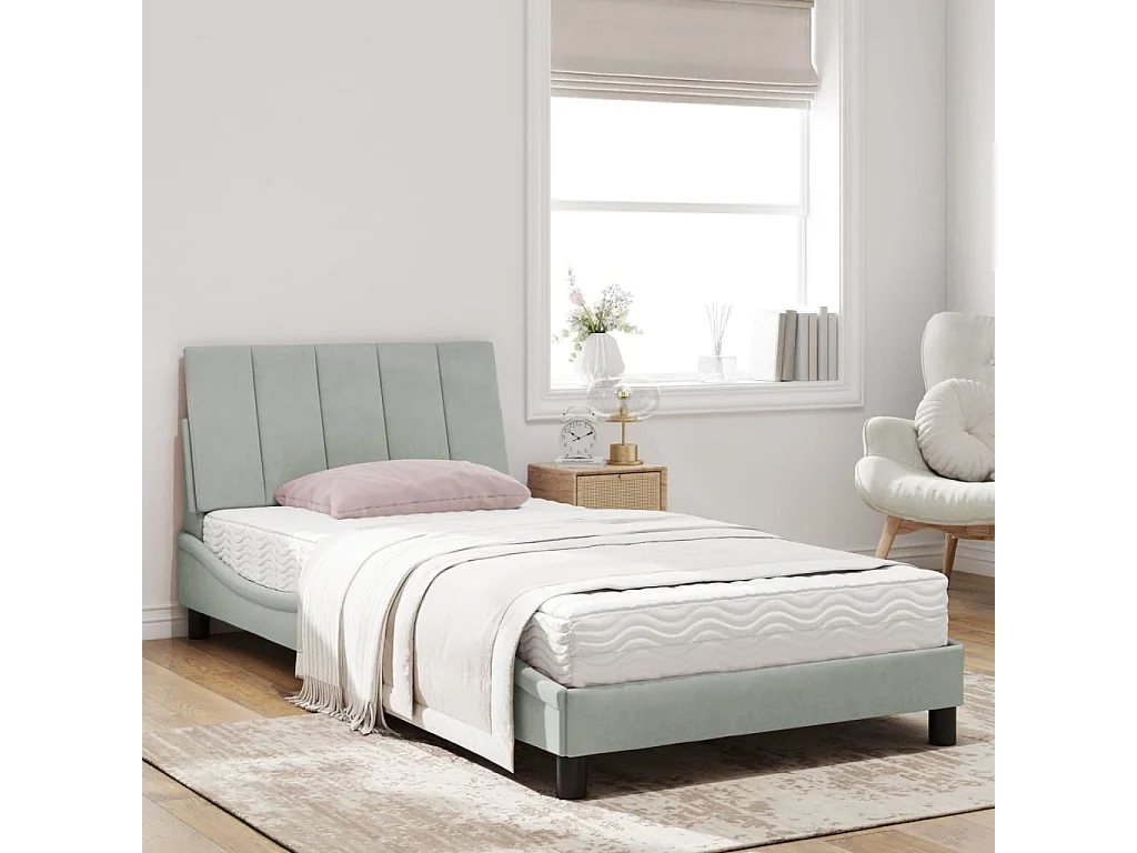 Cadre de lit avec tête de lit Gris clair 100x200 Velours