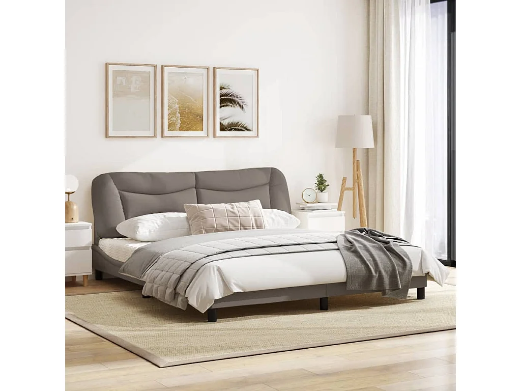 Cadre de lit avec lumières LED taupe 180x200 tissu