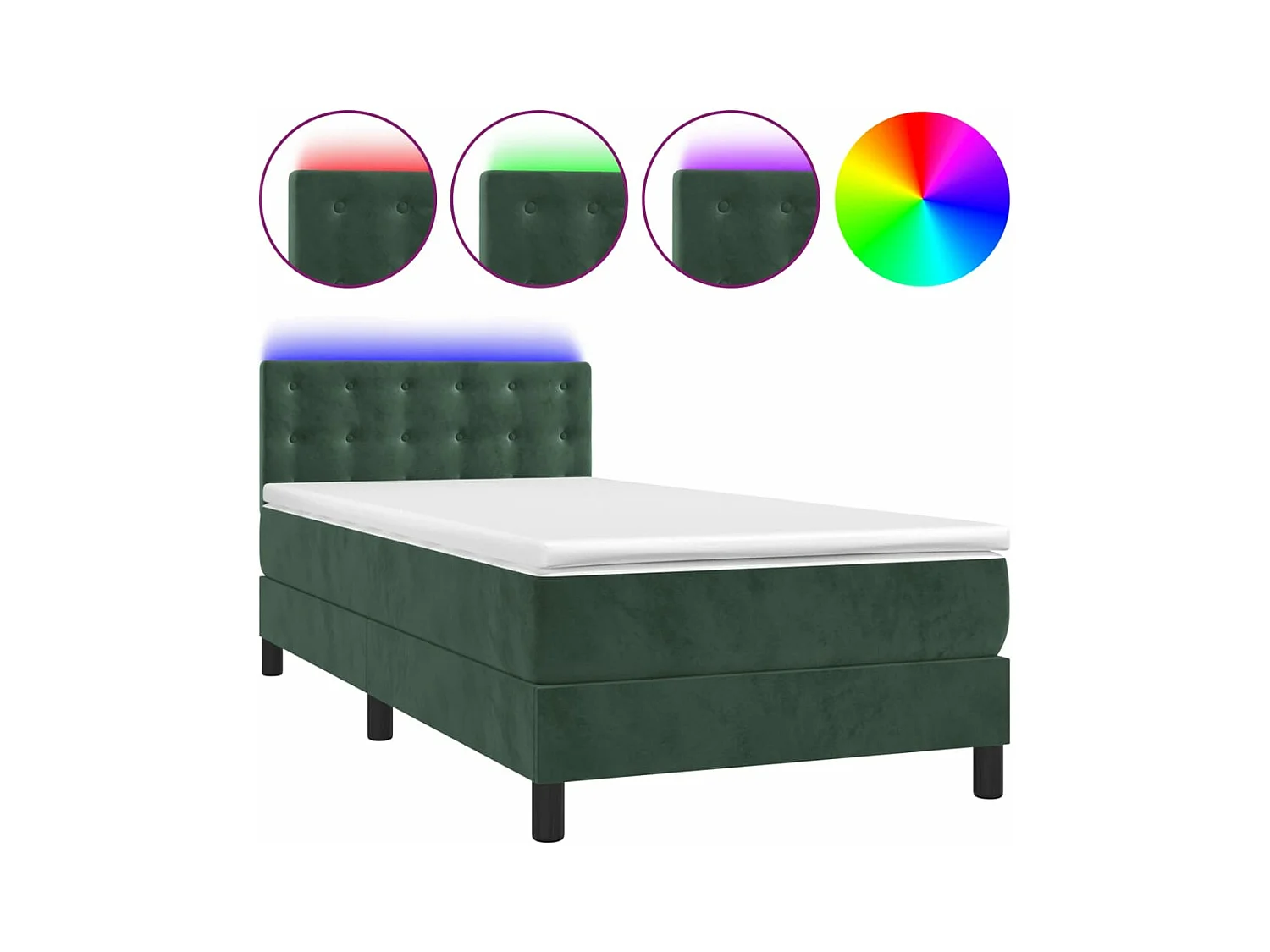 Sommier à lattes de lit avec matelas et LED Vert foncé 80x200