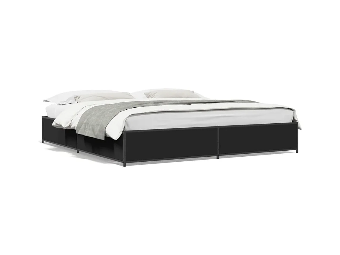 Bedframe bewerkt hout metaal zwart 180x200 cm