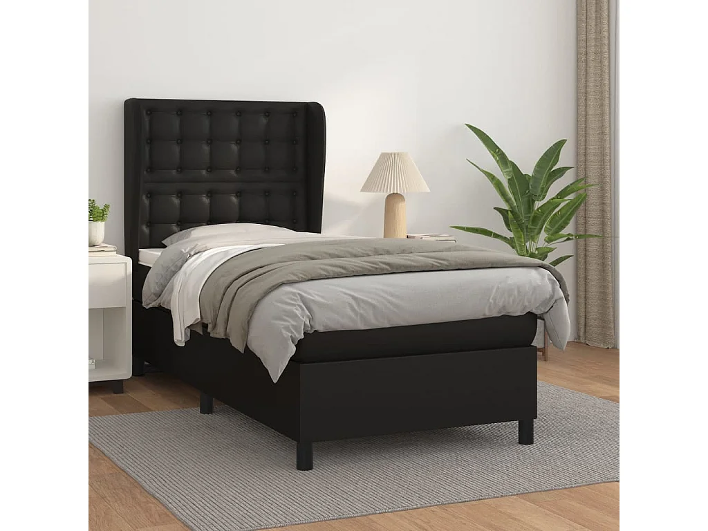 Sommier à lattes de lit avec matelas Noir 90x200 Similicuir