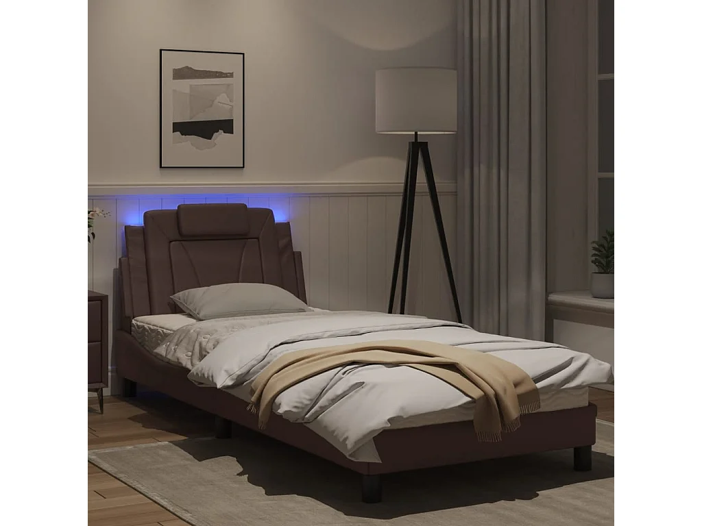 Cadre de lit avec lumières LED marron 80x200 similicuir