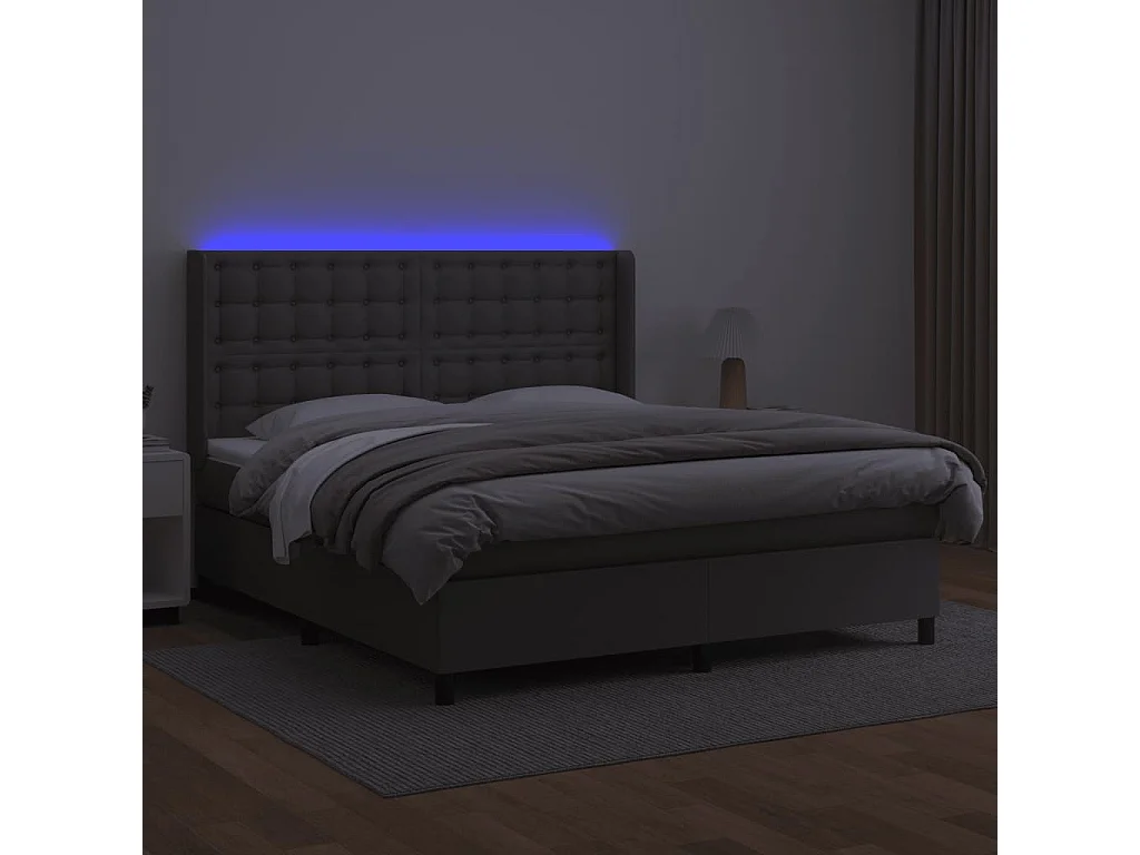 Sommier à lattes de lit matelas LED Gris 180x200 Similicuir