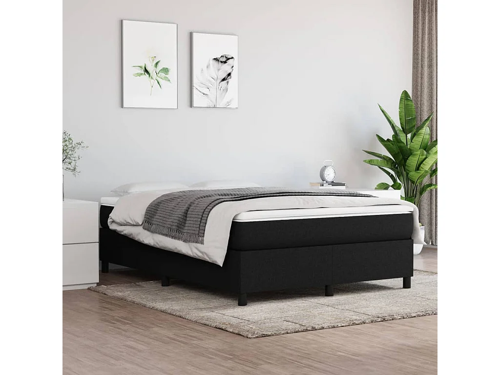Sommier à lattes de lit avec matelas Noir 140x200 Tissu