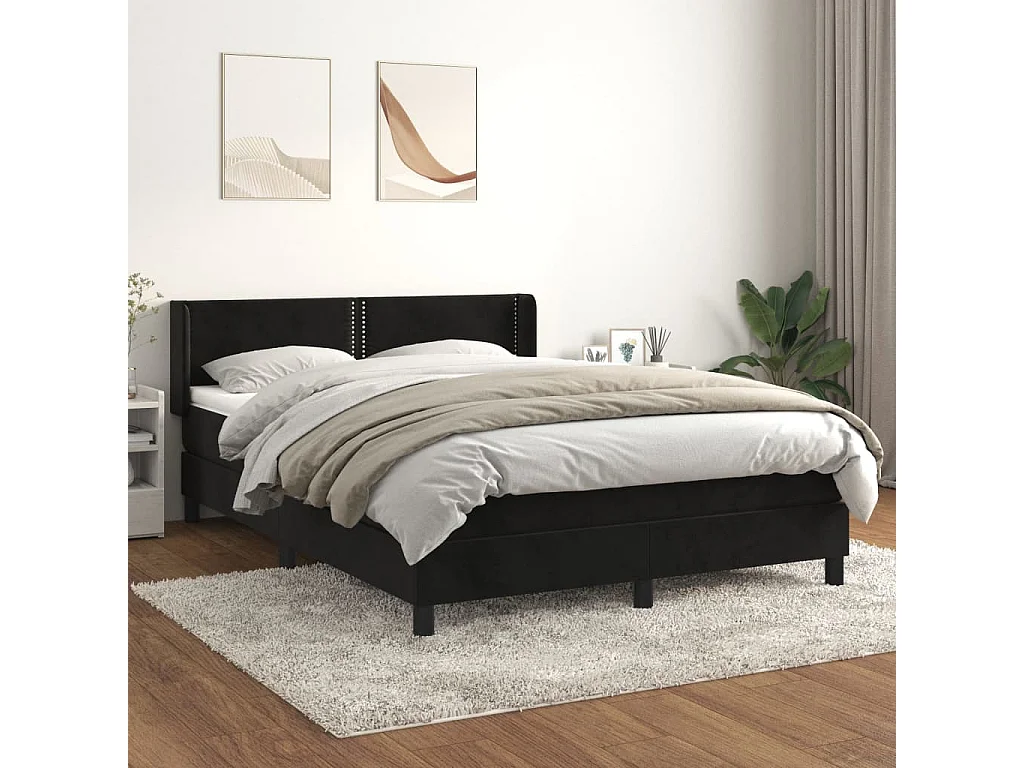 Sommier à lattes de lit avec matelas Noir 140x200 Velours