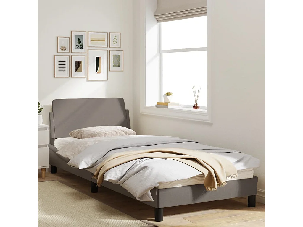 Cadre de lit avec tête de lit Taupe 90x200 Tissu