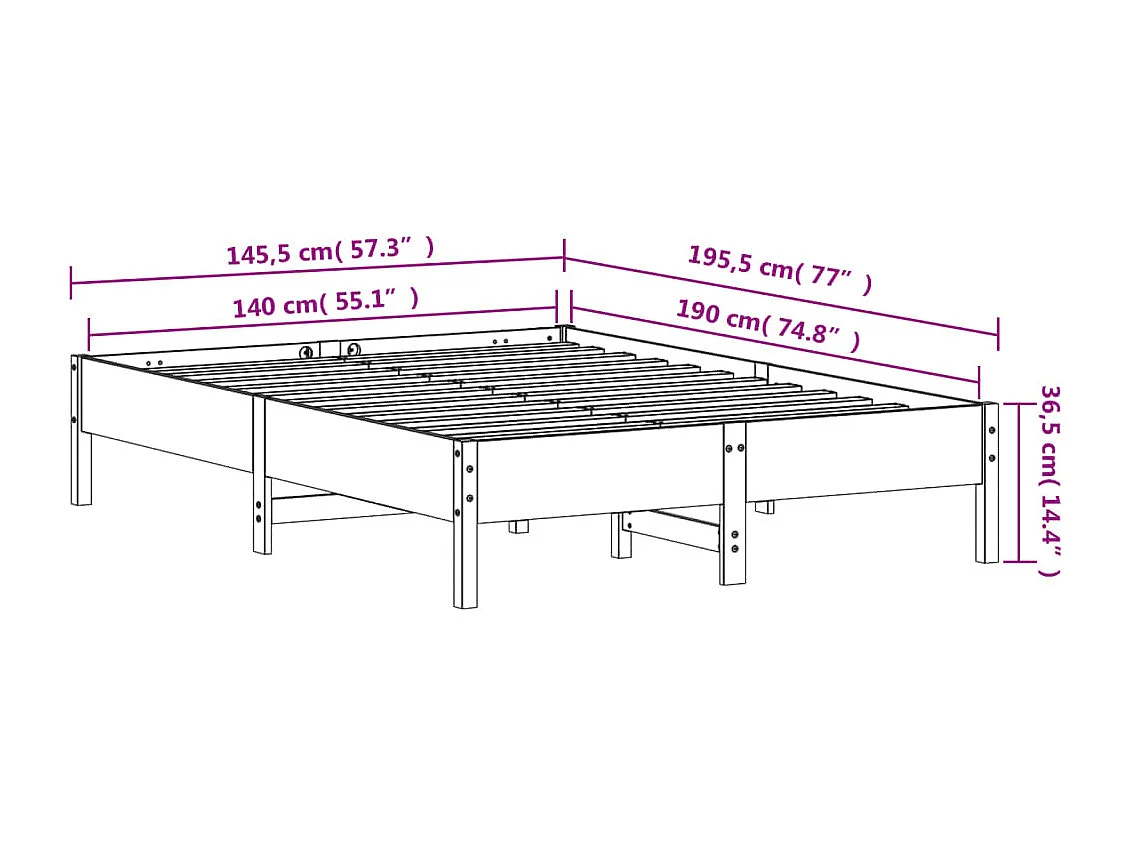 Cadre de lit 140x190 bois de pin massif