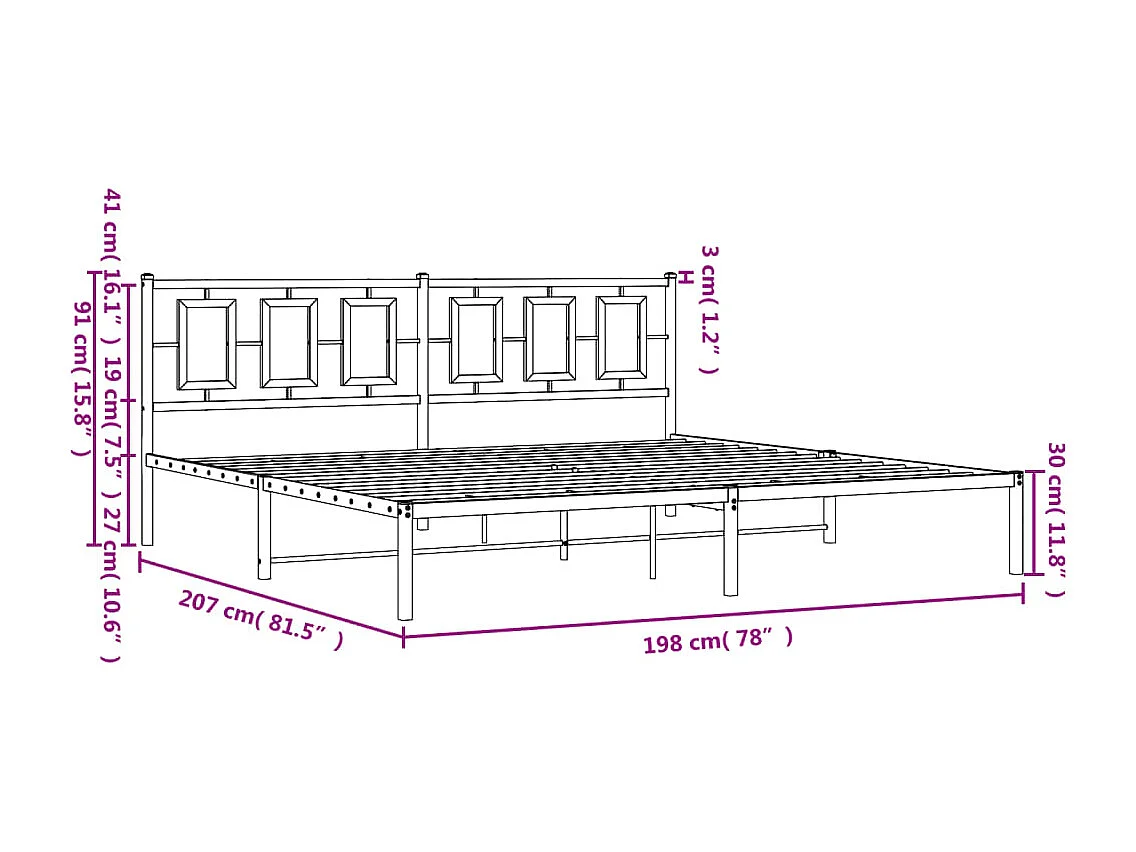 Cadre de lit métal avec tête de lit blanc 193x203