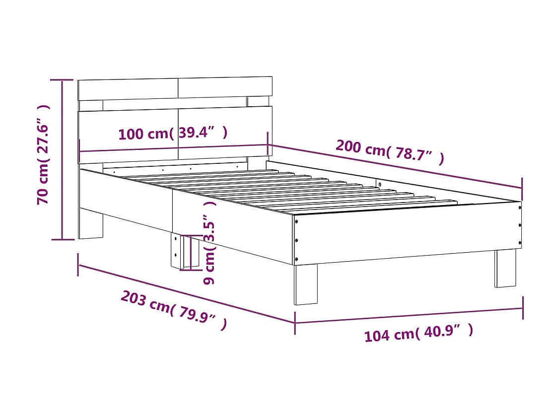 Cadre de lit avec tête de lit chêne marron 100x200